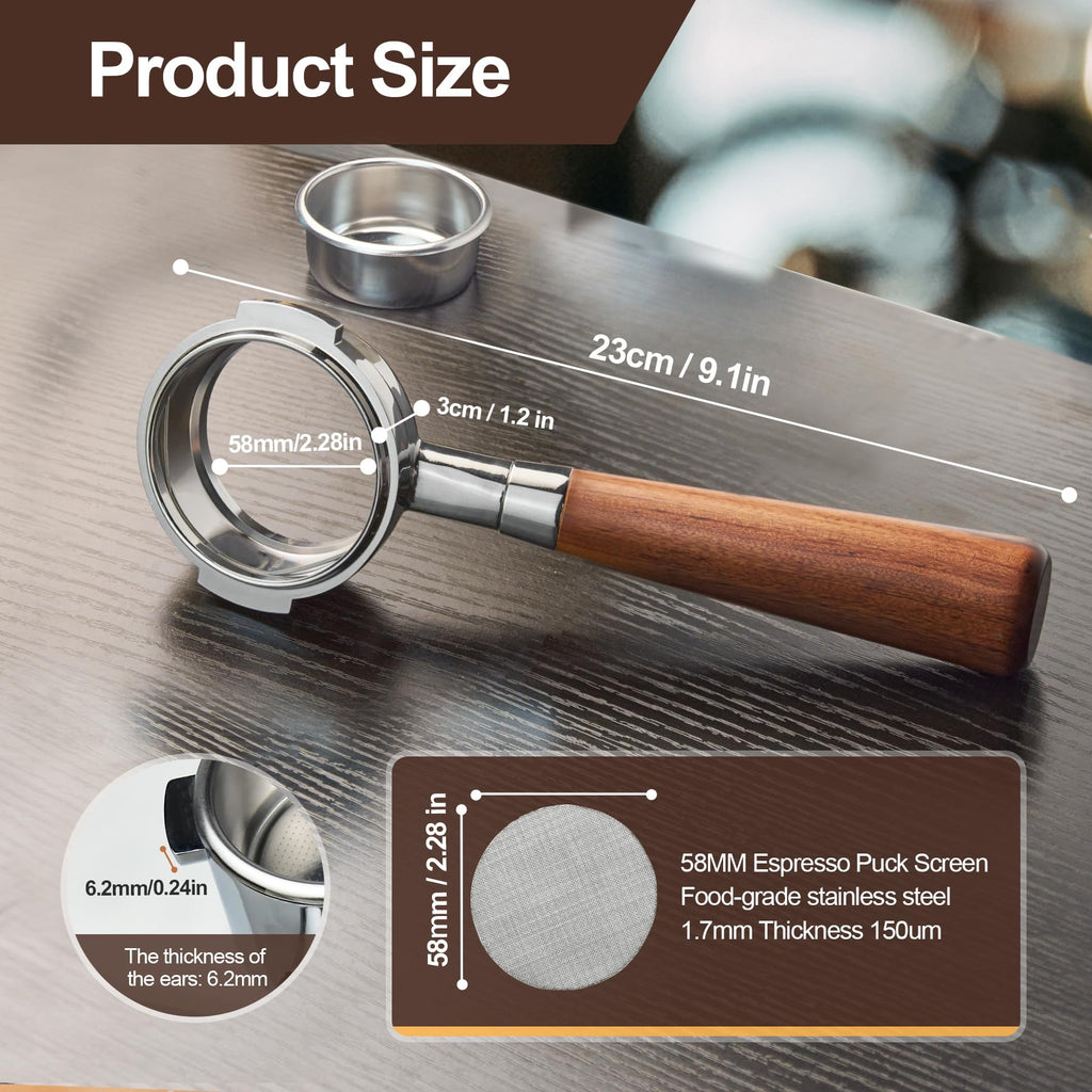 Stochastic Box 58mm Bottomless Portafilter with Rosewood Handle for E61 Espresso Machine