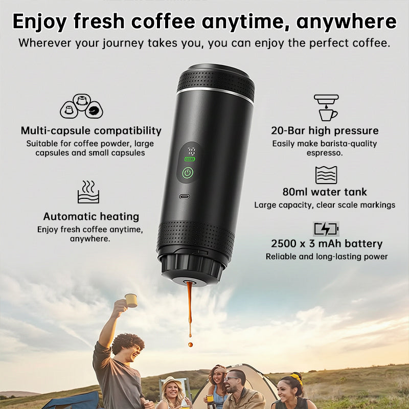 Portable Espresso Machine | 20 BAR | 3-in-1 Nespresso, Dolce Gusto & Ground | USB-C | Digital Display