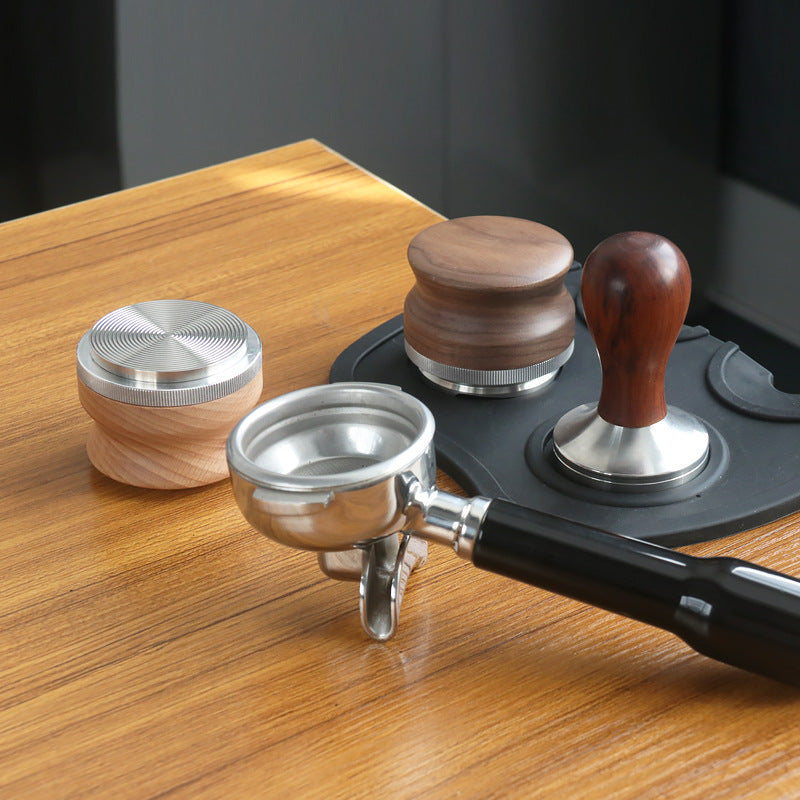 Adjustable Coffee Distributor & Tamper Leveler – Walnut Wood Handle (51 / 53 / 58mm)