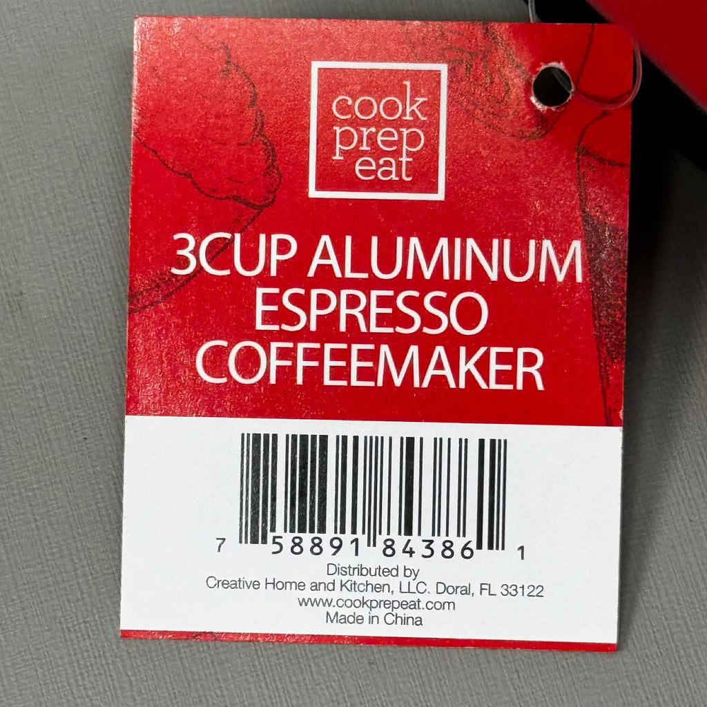 Cook Prep Eat 3-Cup Stovetop Espresso Maker – Aluminum with Stay-Cool Handle