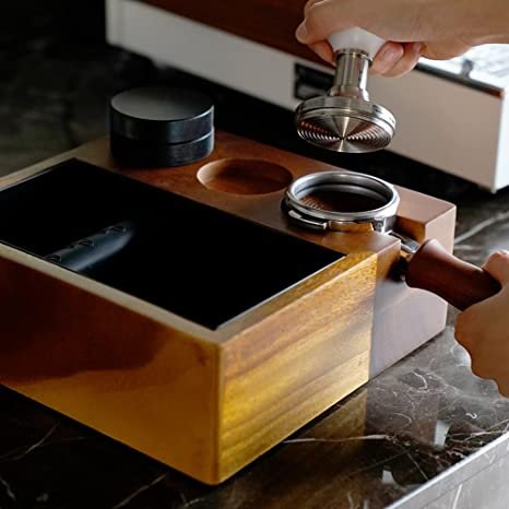 58mm Espresso Knock Box & Tamping Station (Walnut + Stainless Steel)