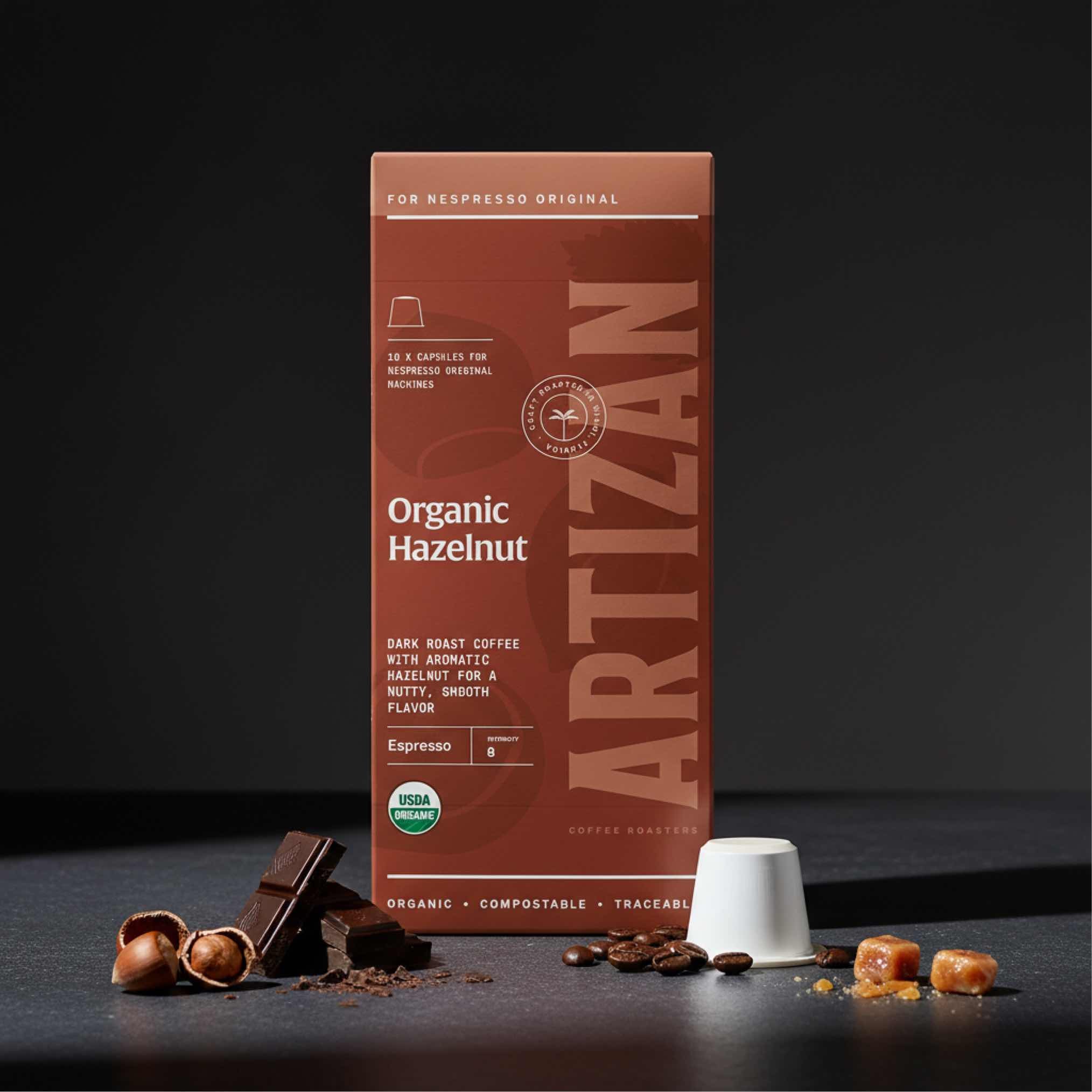 Artizan Pods: Organic Hazelnut – Flavored Nespresso Compatible Coffee (10 Pack) - Shop Coffee Hobby