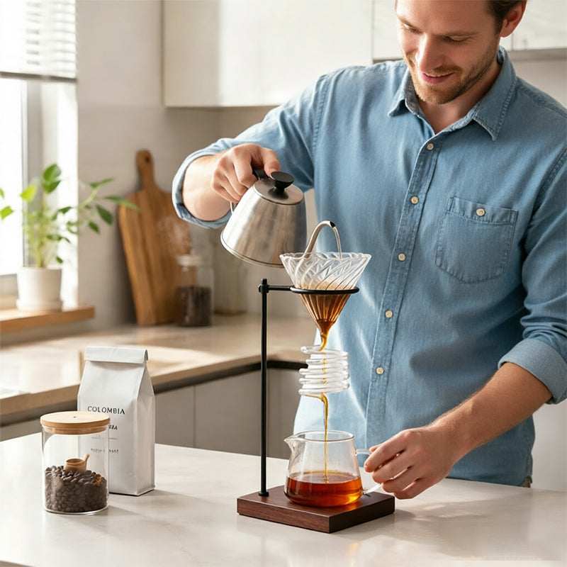 Spiral-Design version of the Pour-Over Coffee Stand and Dripper in black.