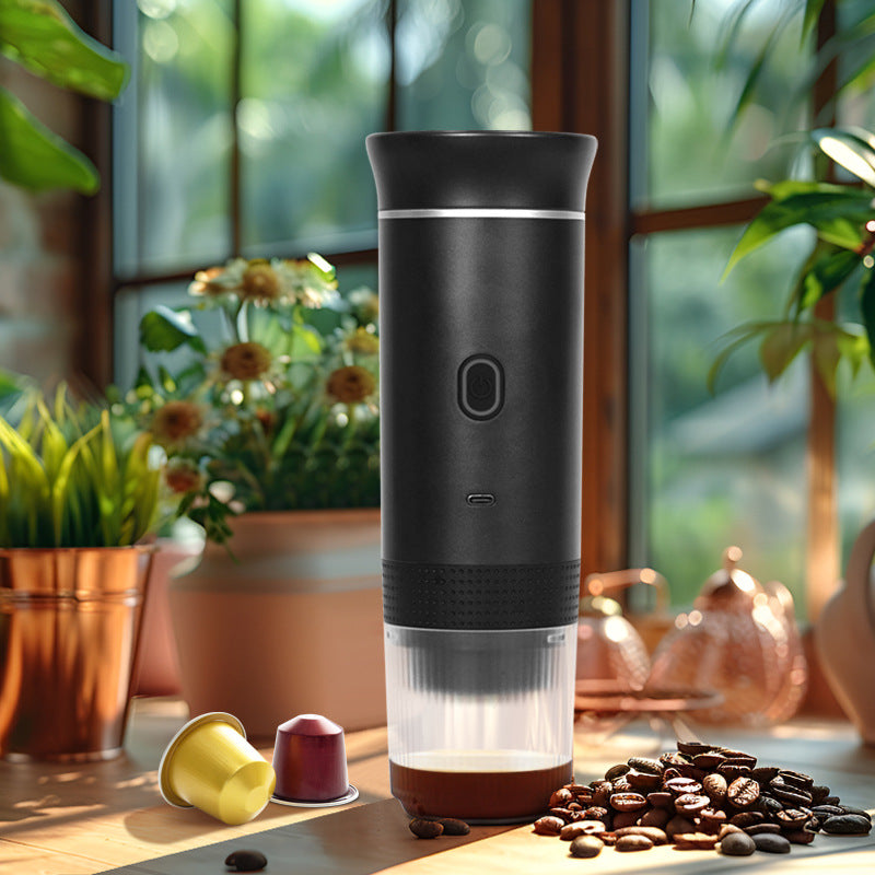 3-in-1 Portable Espresso Maker in Black for Ground Coffee & Capsules, USB-C