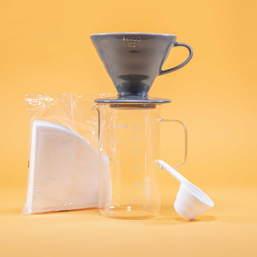Hario V60 02 Arita-yaki Ceramic Dripper Set – Gray, Beaker Server & Filters