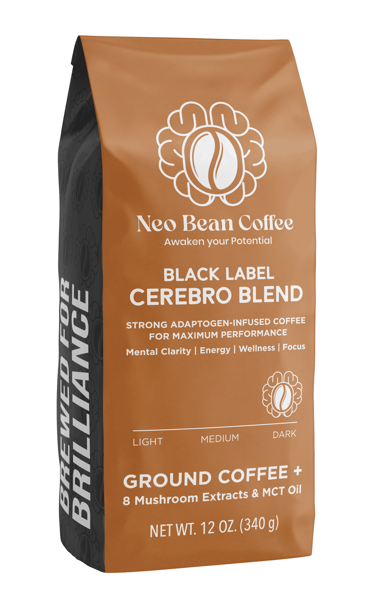 NeoBean Black Label Cerebro Blend – Mushroom Coffee with 8 Adaptogens & MCT Oil