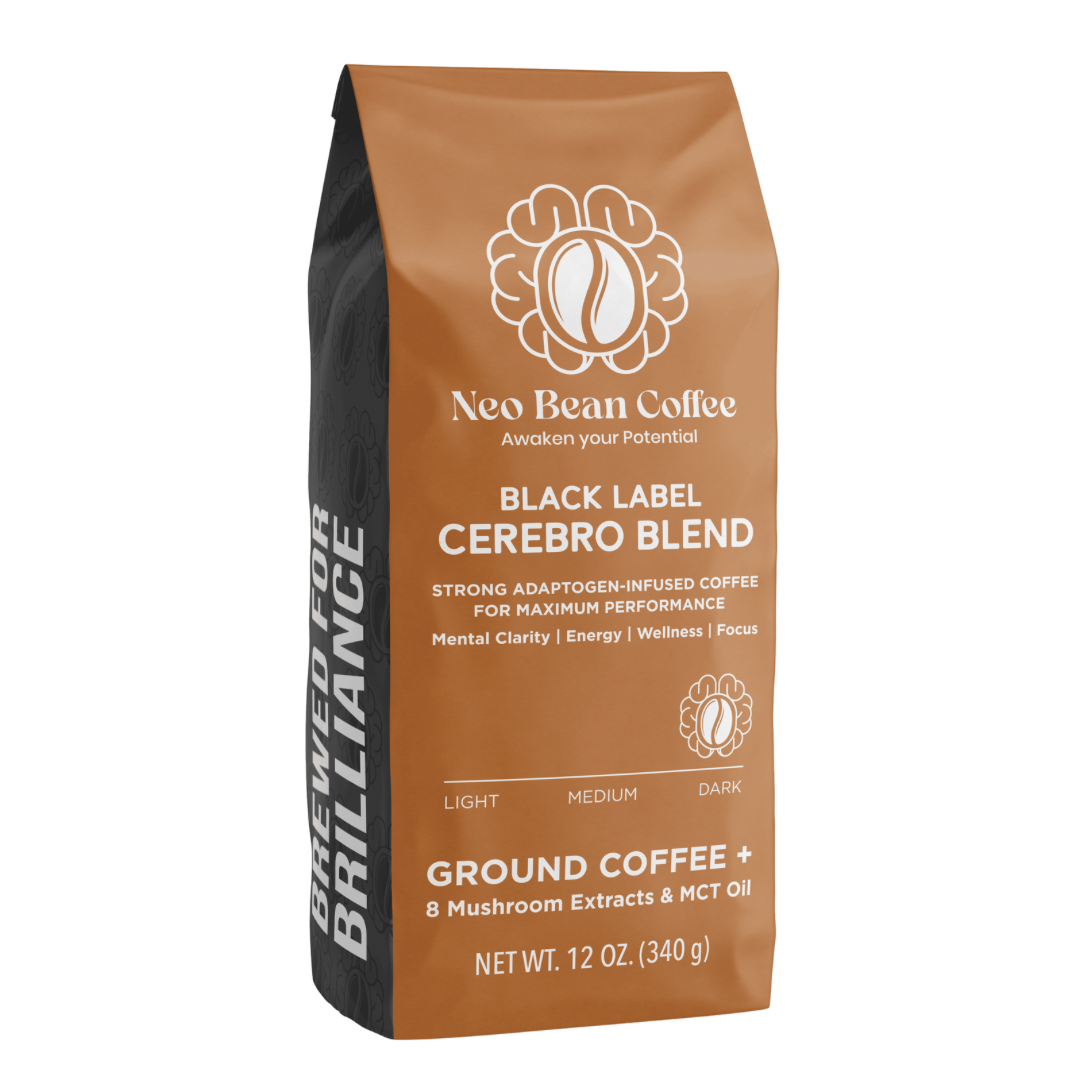 NeoBean Black Label Cerebro Blend – Mushroom Coffee with 8 Adaptogens & MCT Oil
