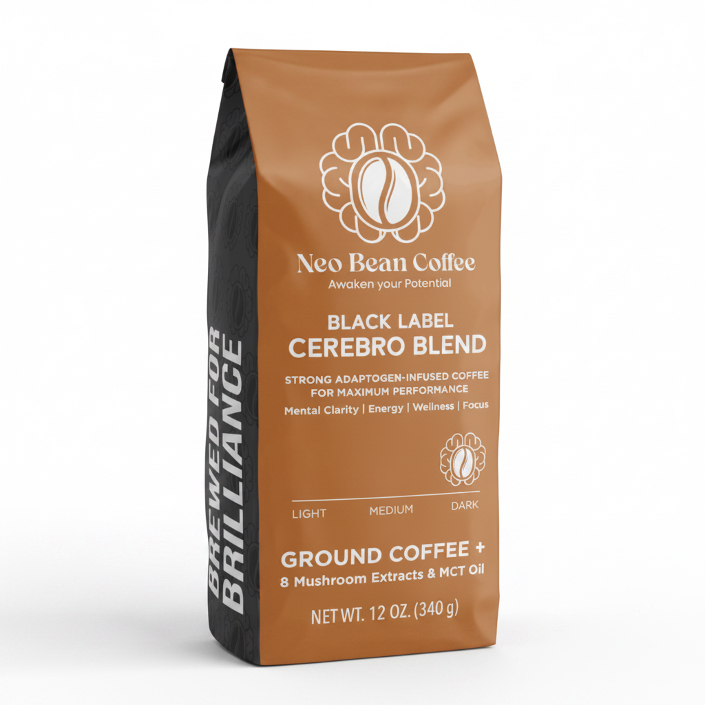 NeoBean Black Label Cerebro Blend – Mushroom Coffee with 8 Adaptogens & MCT Oil