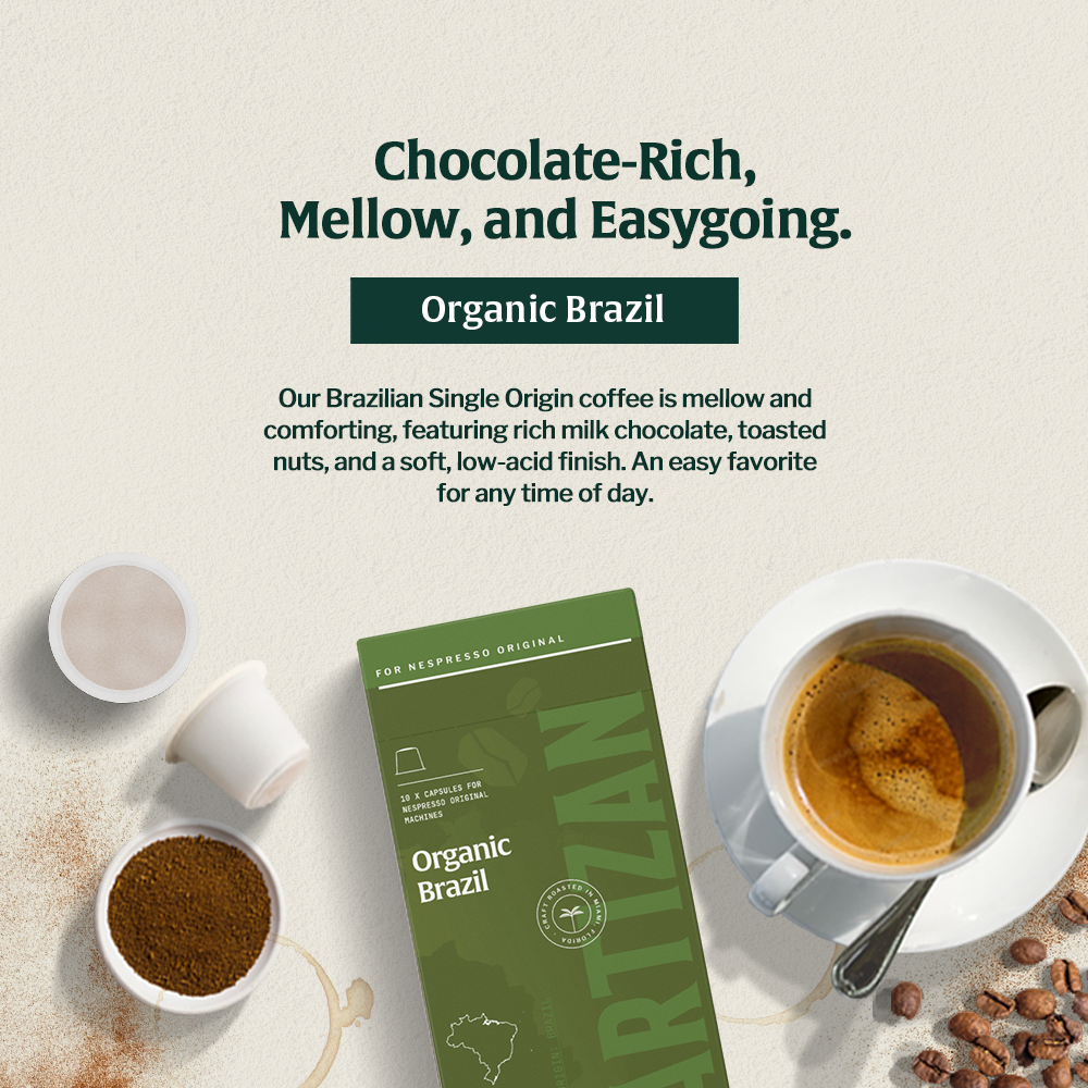 Artizan Organic Brazil Estate Espresso Capsules – 10 Count