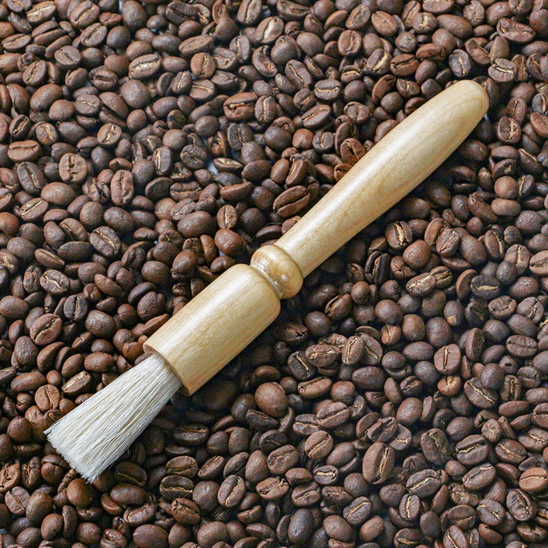 Coffee powder cleaning brush pig hair solid wood residue round head brush coffee machine bean grinder cleaning brush - Shop Coffee Hobby