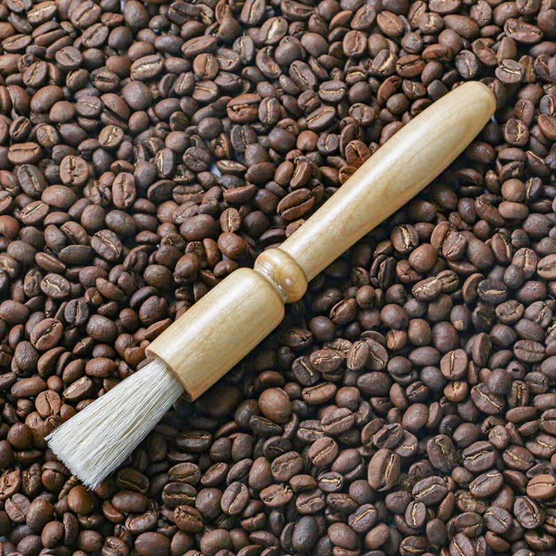 Wood-Handled Coffee Cleaning Brush with Natural Hair Bristles