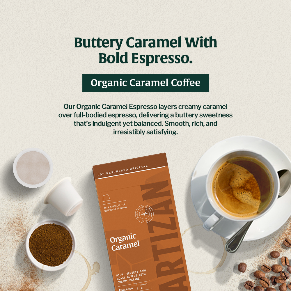 Artizan Organic Caramel Espresso Capsules – 10 Count