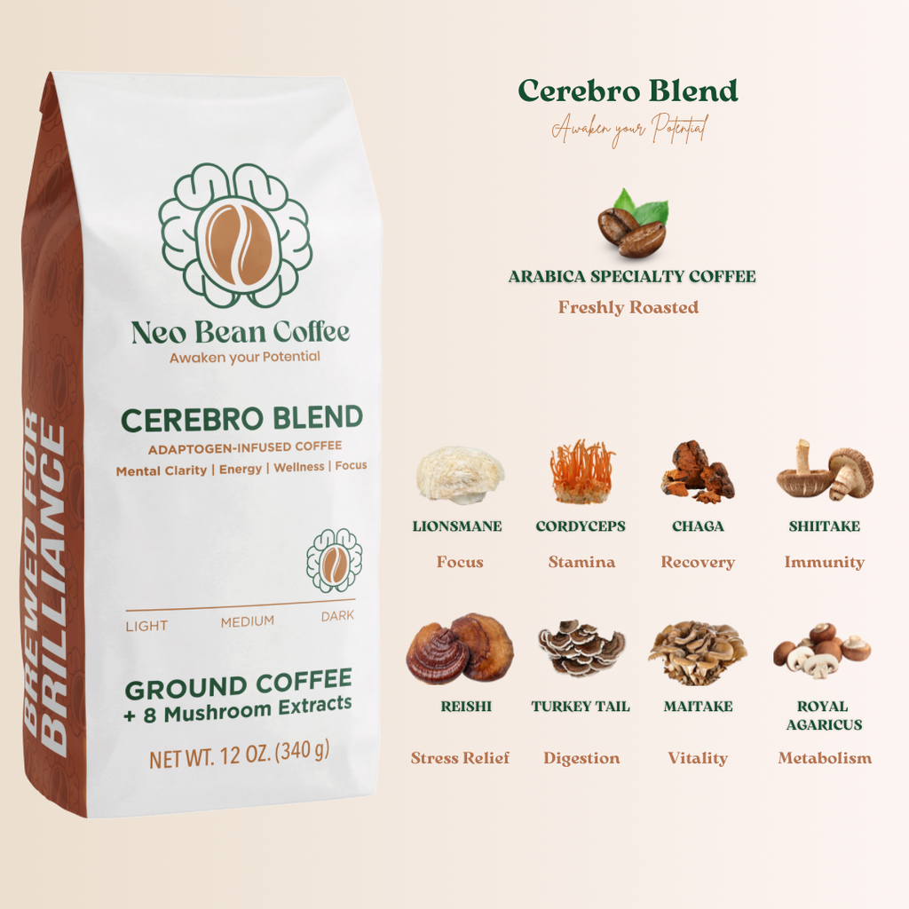 NeoBean Cerebro Blend – Mushroom Coffee with 8 Adaptogenic Mushrooms