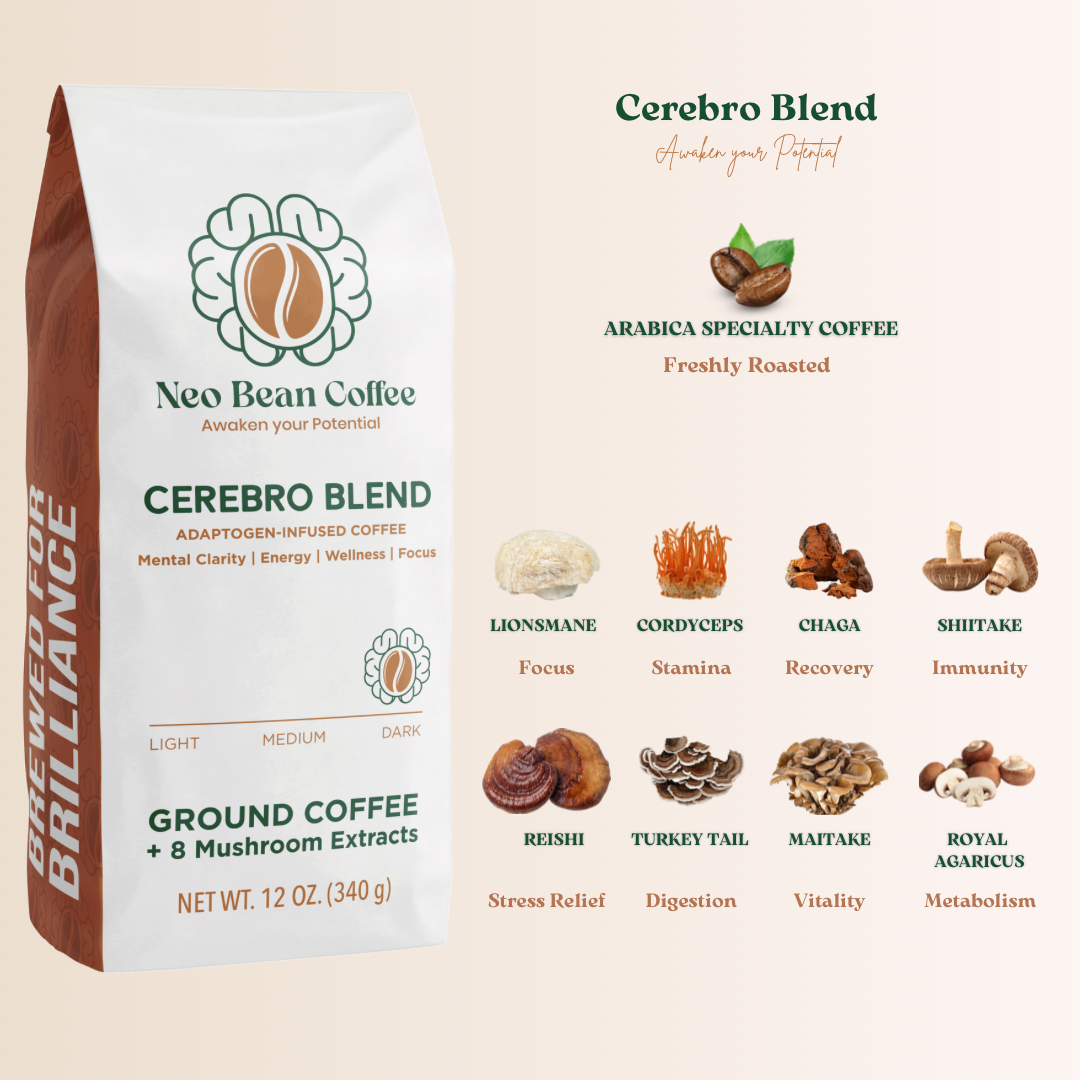 NeoBean Cerebro Blend – Mushroom Coffee with 8 Adaptogenic Mushrooms