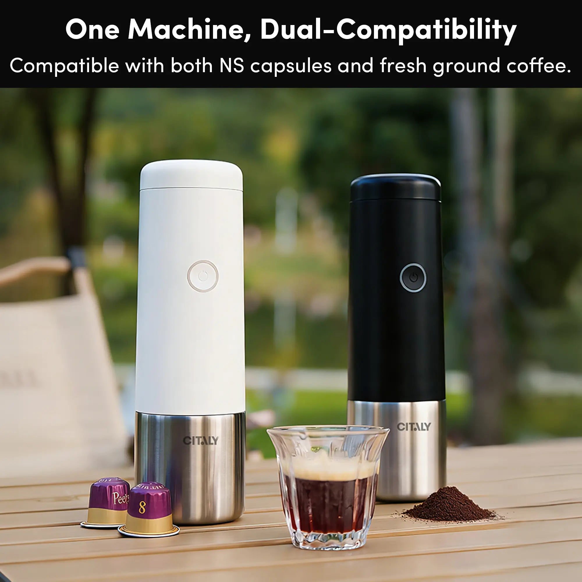 Citaly GO-1 Portable Espresso Machine – Fast Self-Heating, Capsule & Ground Coffee