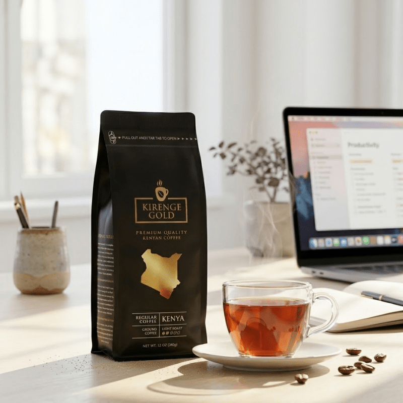 Whole bean, 12 oz, light roast Kirenge Gold Kenyan coffee.