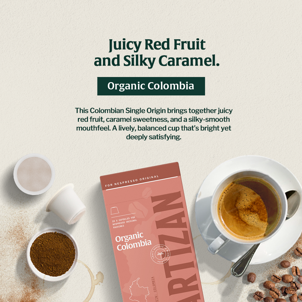 Artizan Coffee Roasters Organic Colombia - Espresso, 12x Capsules for Nespresso Machine