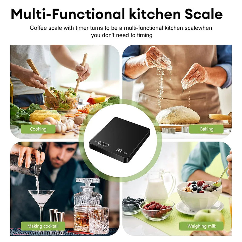 Digital Coffee Scale with Timer – 0.1g to 3kg, USB-C