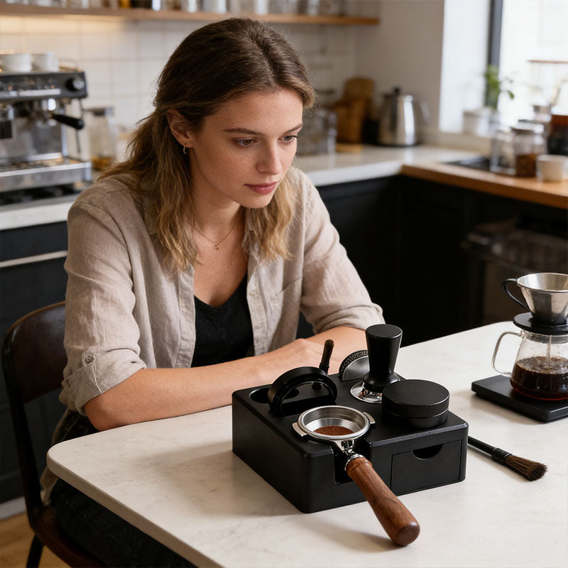 51–58 mm Adjustable Espresso Tamping Station & Tool Organizer