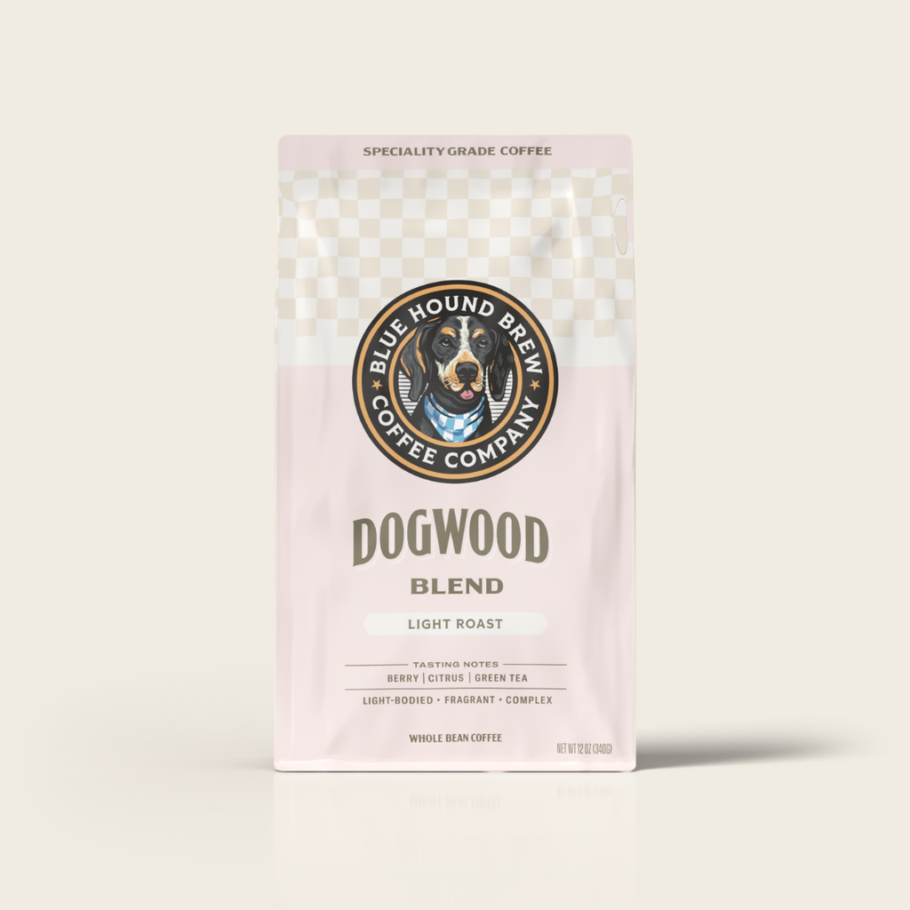 Blue Hound Brew Dogwood Blend, Ethiopian Light Roast Whole Bean Coffee in a 5lb bag.