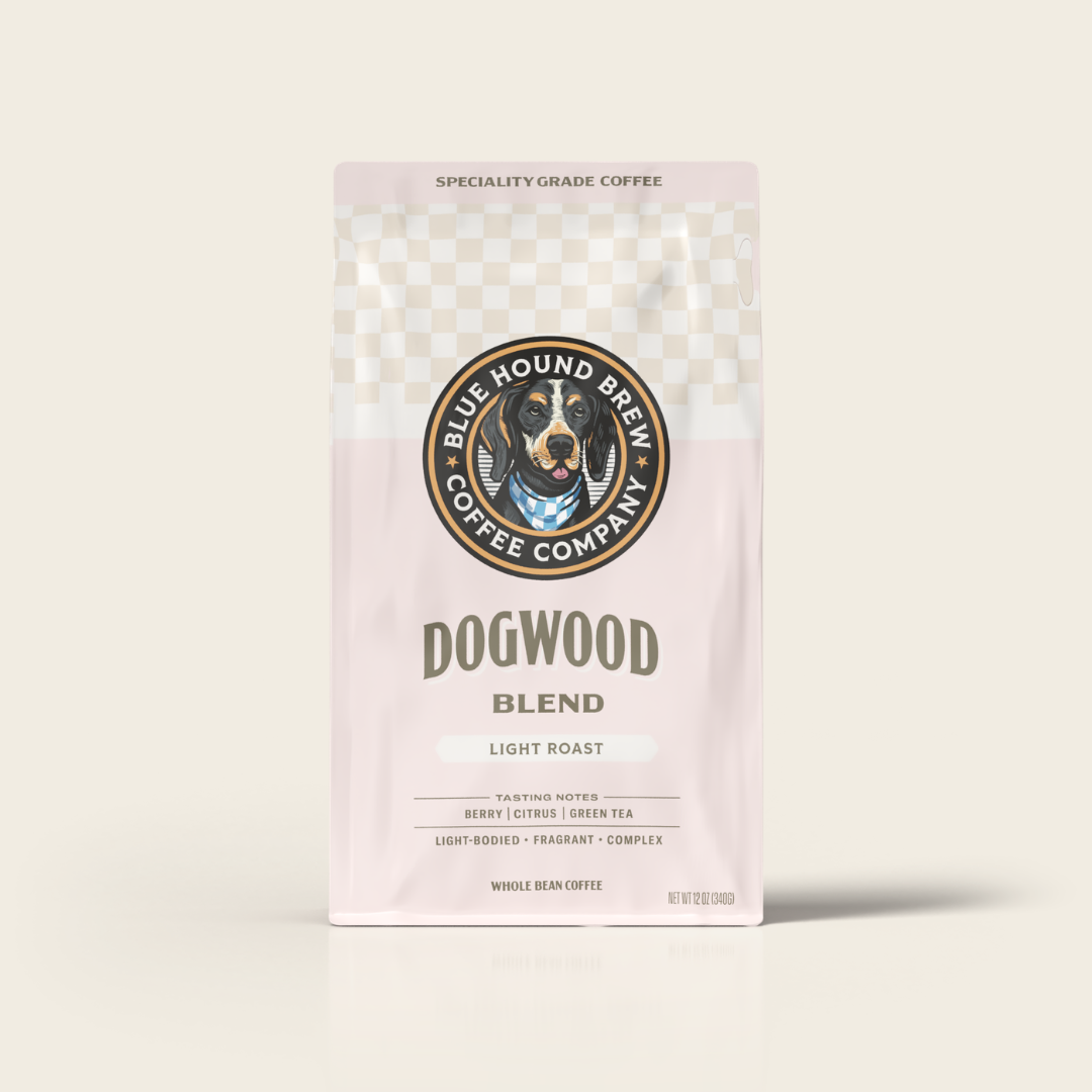 Blue Hound Brew Dogwood Blend, Ethiopian Light Roast Whole Bean Coffee in a 5lb bag.