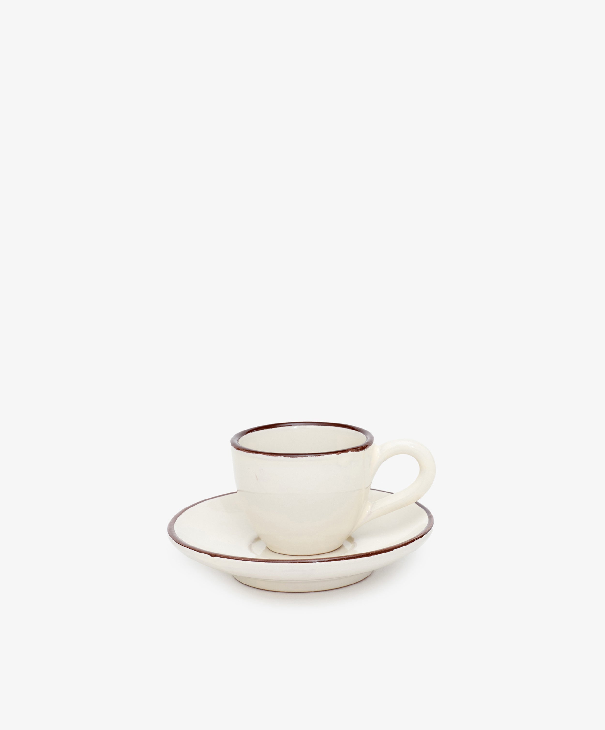 Gio Handmade Ceramic Espresso Cup & Saucer Set – White with Brown Stripe – 2oz Artisan Drinkware
