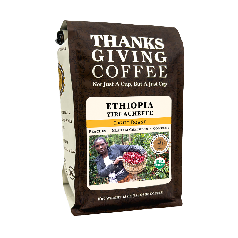 Thanksgiving Coffee Company Ethiopia Yirgacheffe Gedeb Worka Co-op Light Roast Whole Bean 12oz Bag