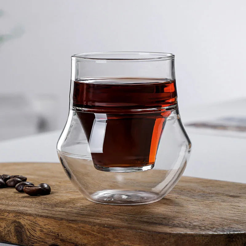 Household Double-Layer Anti-Scalding Hanging Ear Coffee Cup Insulated Milk Mug High Temperature Resistant Glass Tea Cups 120ml - Shop Coffee Hobby