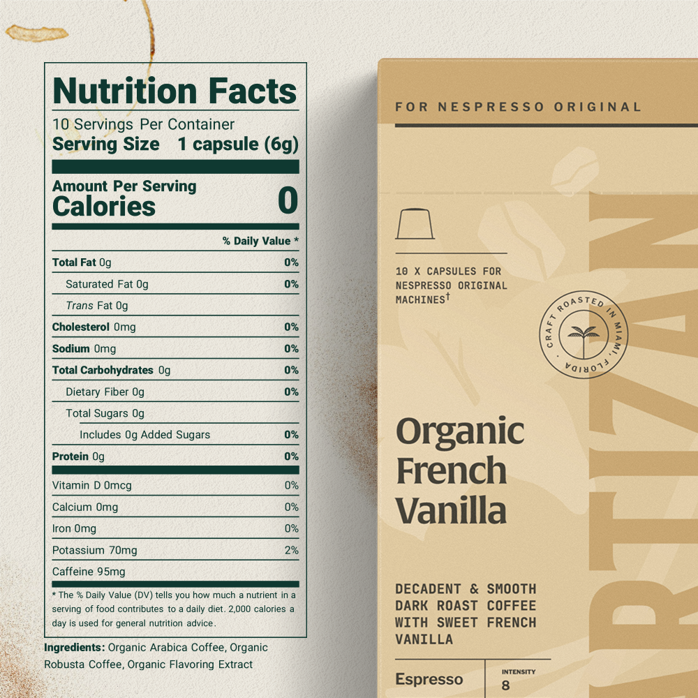 Artizan Organic French Vanilla Nespresso Compatible Espresso Capsules – 10 Count