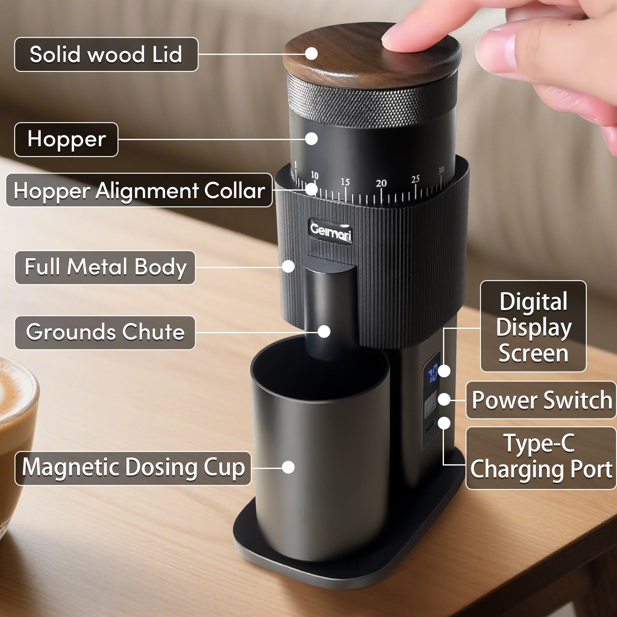 Geimori T38 Battery-Powered Portable Coffee Grinder – Espresso & Filter