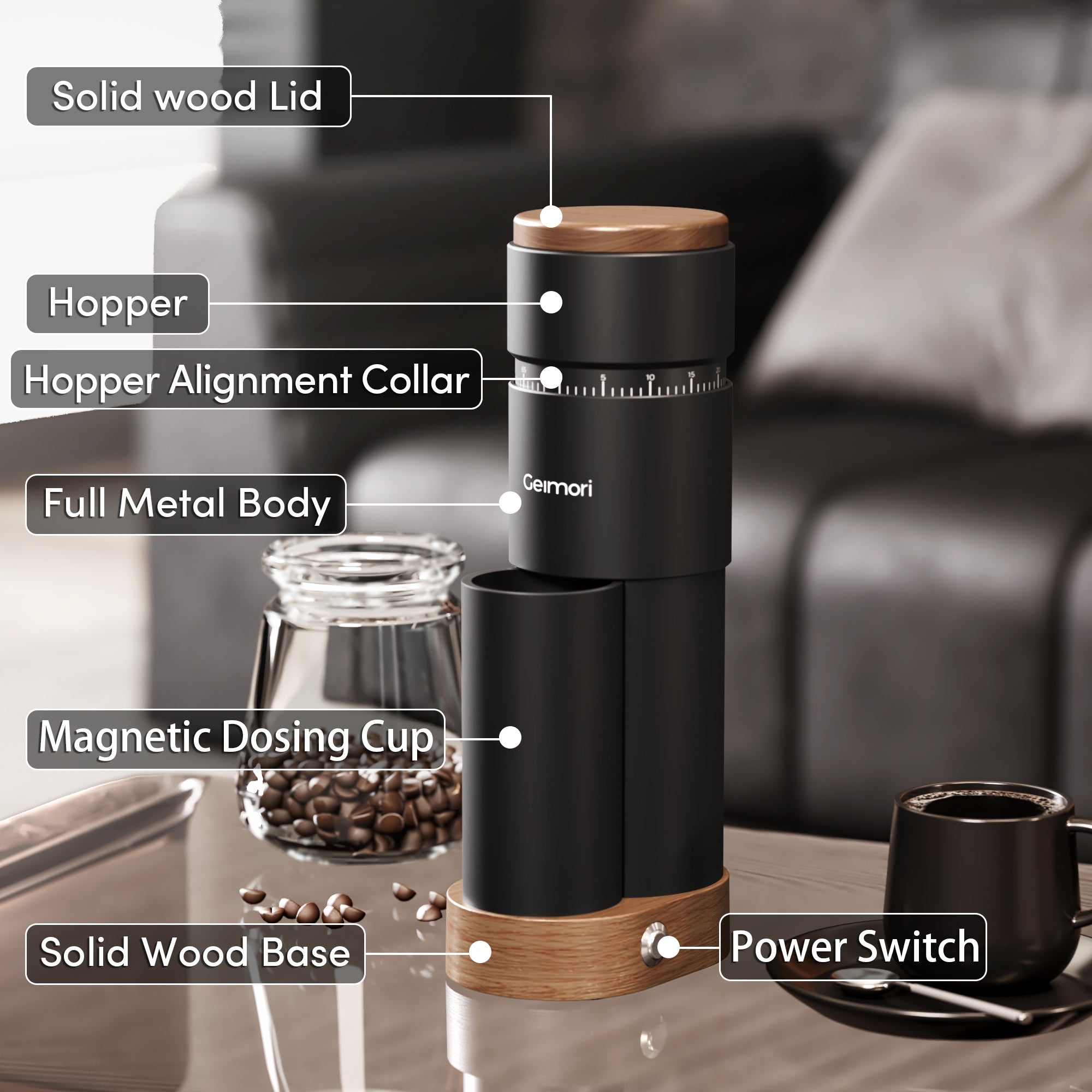 Geimori T38 Plus Compact Electric Coffee Grinder