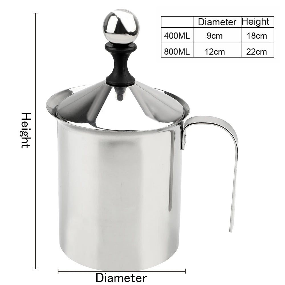 400ml Stainless Steel Manual Milk Frother for coffee enthusiasts.