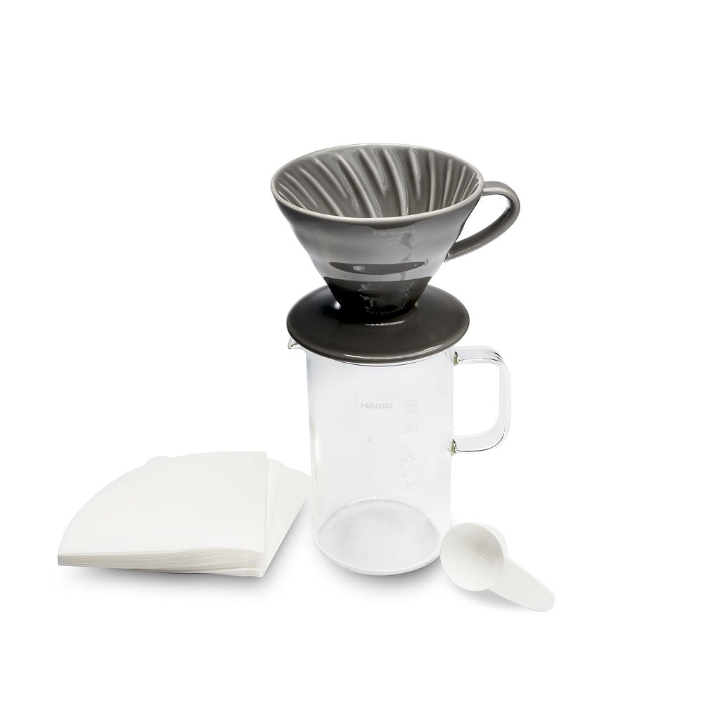 Hario V60 02 Arita-yaki Ceramic Dripper Set – Gray, Beaker Server & Filters