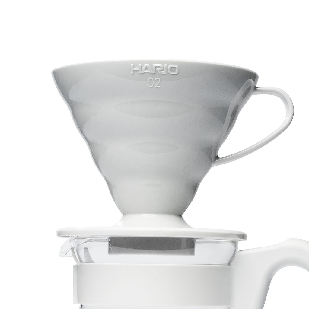 Hario V60 02 Pour Over Starter Kit – Pale Gray Plastic Dripper, Glass Server & Natural Filters