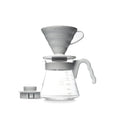 Hario V60 02 Pour Over Starter Kit – Pale Gray Plastic Dripper, Glass Server & Natural Filters