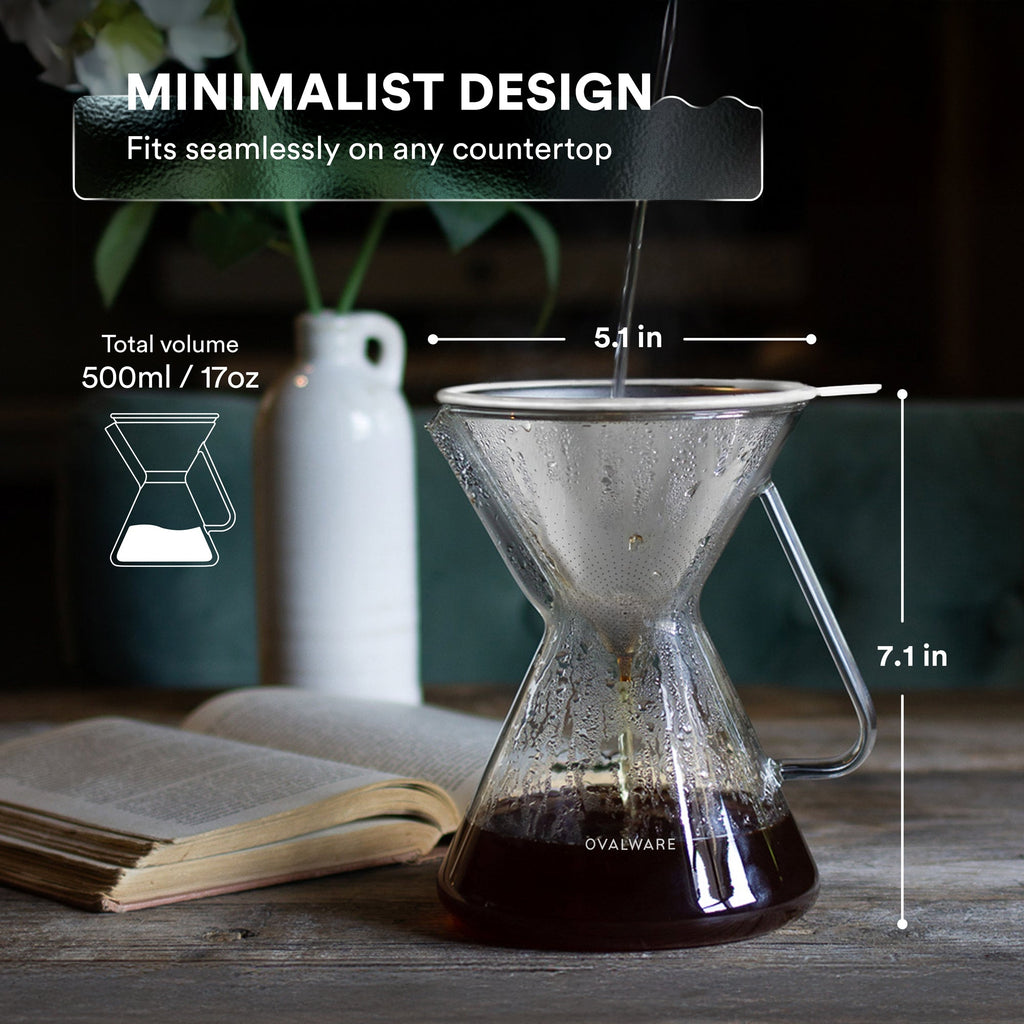 Ovalware Pour-Over Coffee Maker with Stainless Steel Filter – 500ml/17oz