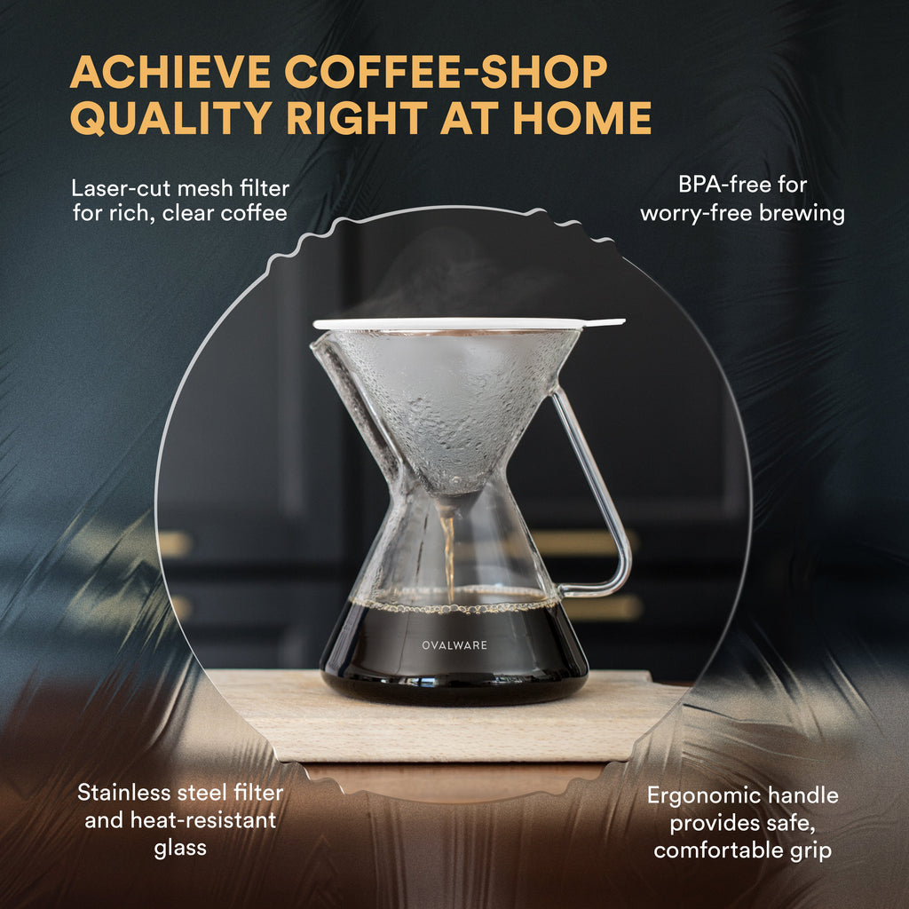 Ovalware Pour-Over Coffee Maker with Stainless Steel Filter – 500ml/17oz