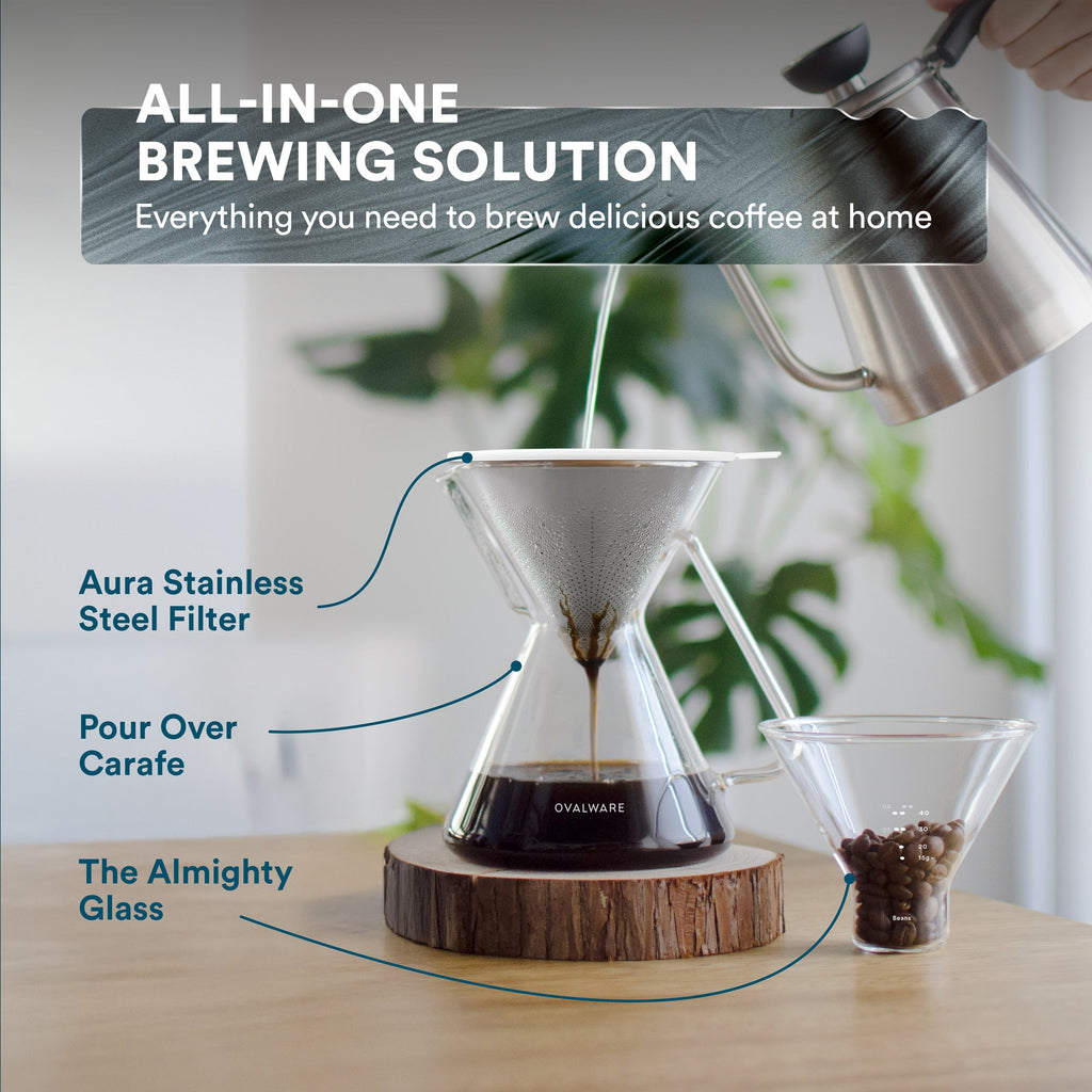 Ovalware Pour-Over Coffee Maker with Stainless Steel Filter – 500ml/17oz