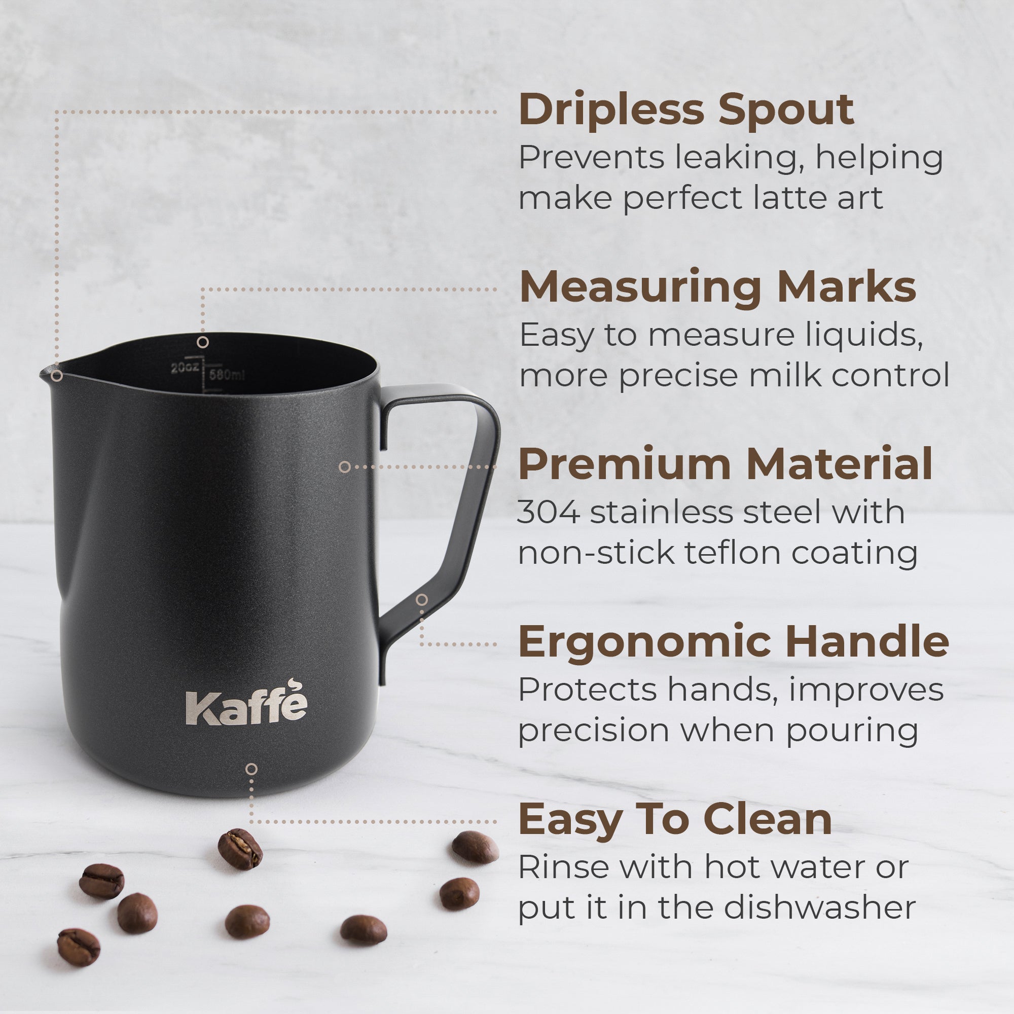 Milk Frothing Pitcher – 20oz / 600ml Stainless Steel Steaming Pitcher (KFFP02)
