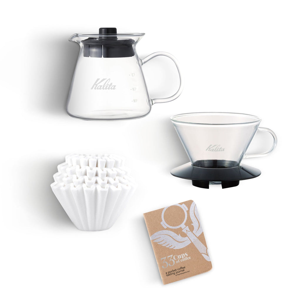 Kalita Wave 185 Pour Over Kit – Glass Dripper, 500ml Server & Filters