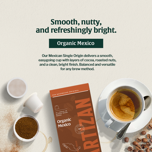 Artizan Organic Mexico Lungo Espresso Capsules, 10-Pack for Nespresso Original