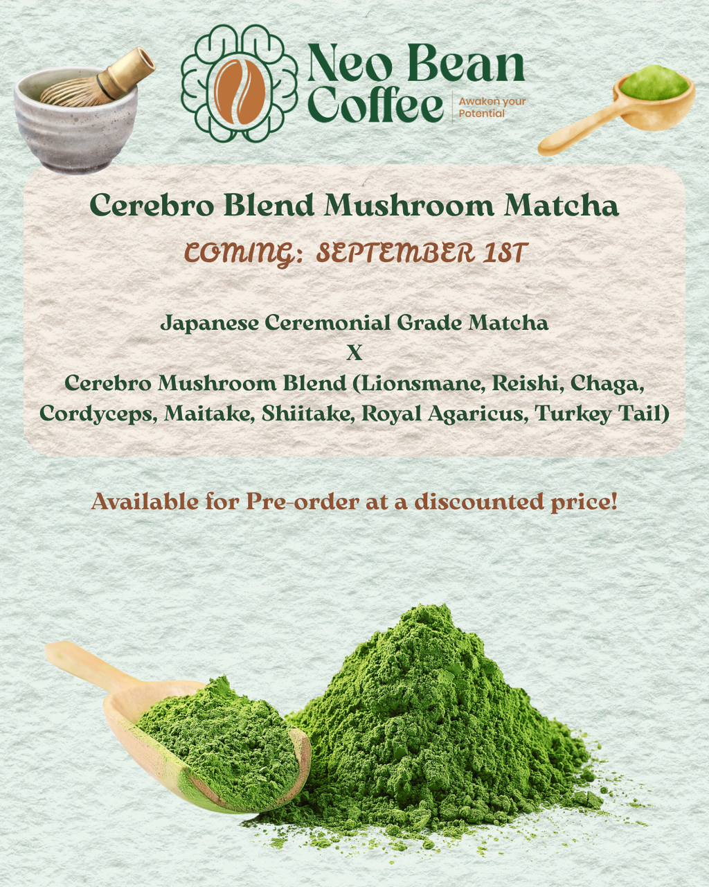 Cerebro Blend — Mushroom Matcha with 8 Adaptogens