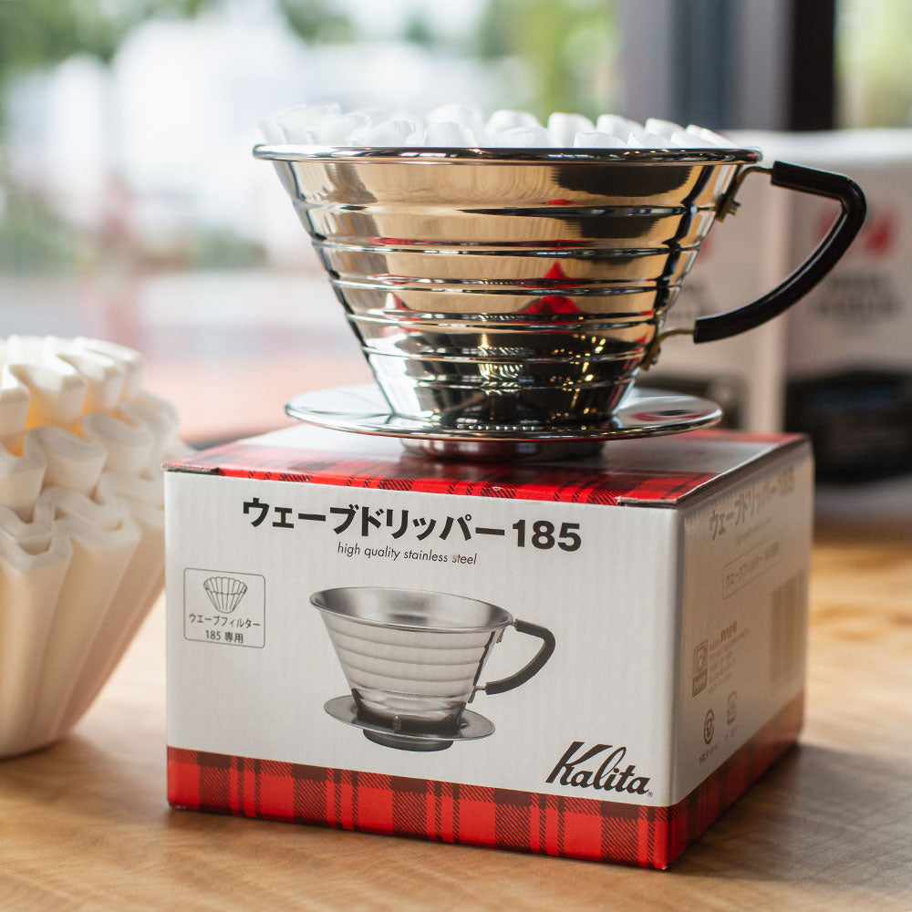 Kalita Wave 185 Pour Over Set | Stainless Steel Dripper + 100 Filters