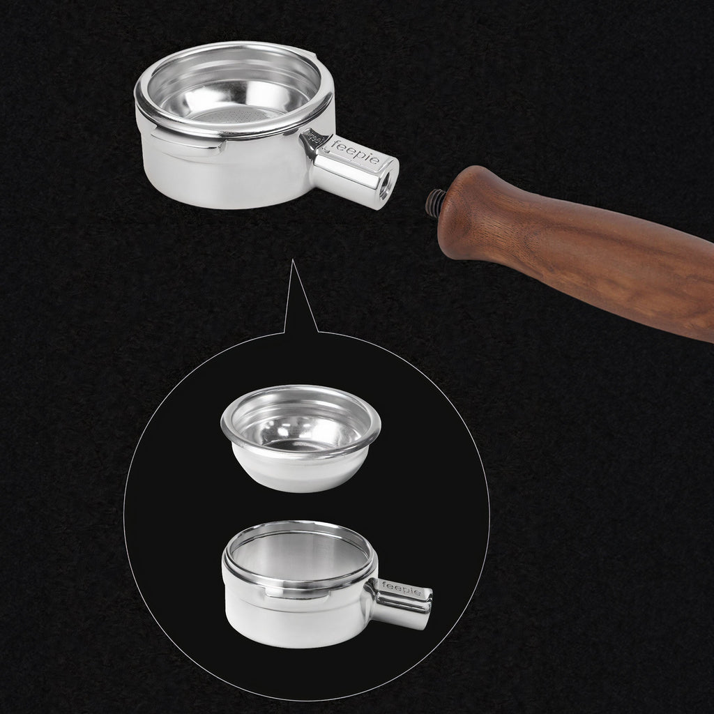 Stainless Steel Bottomless Portafilter with Walnut Handle - Shop Coffee Hobby