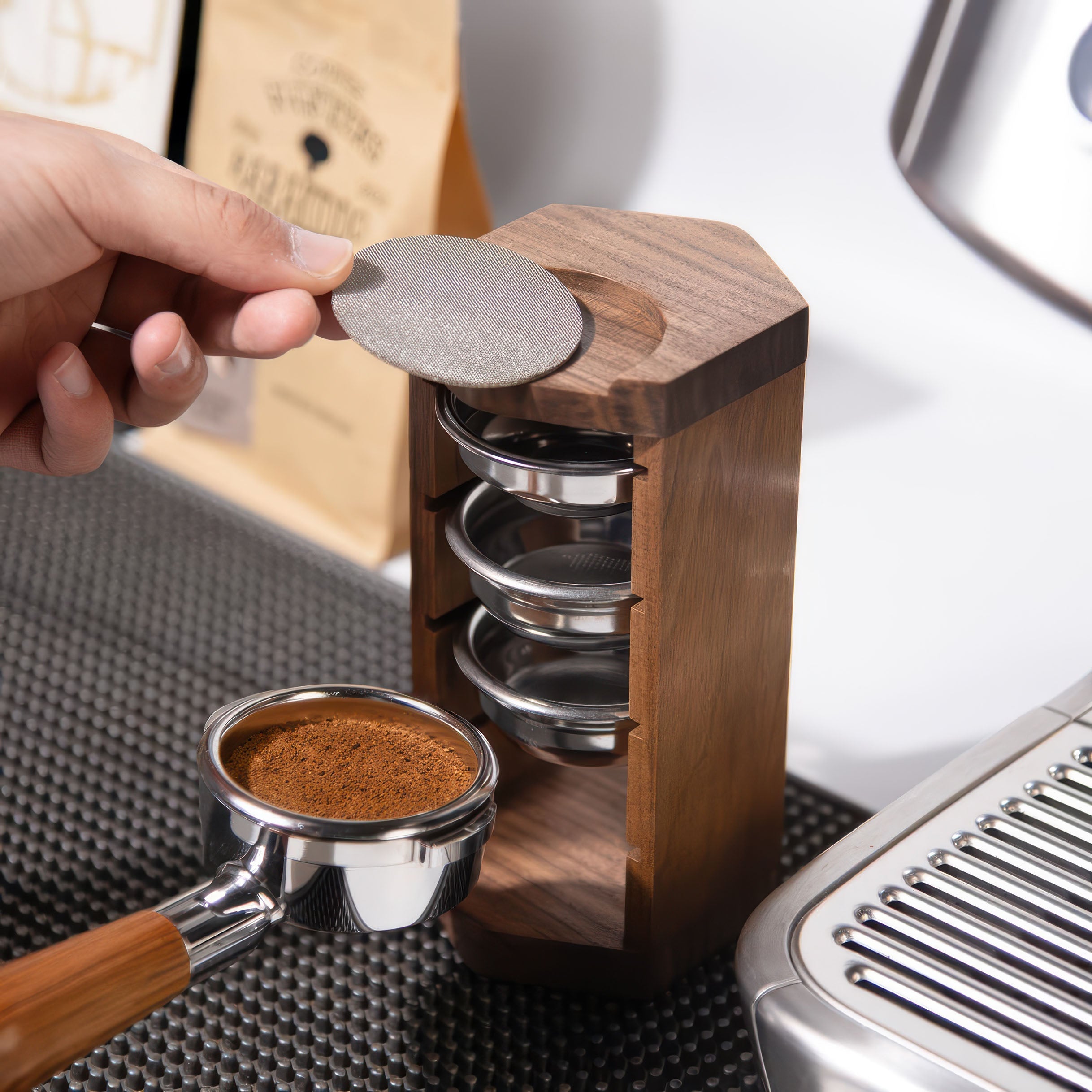 Handcrafted Wooden Portafilter Basket Storage - Shop Coffee Hobby
