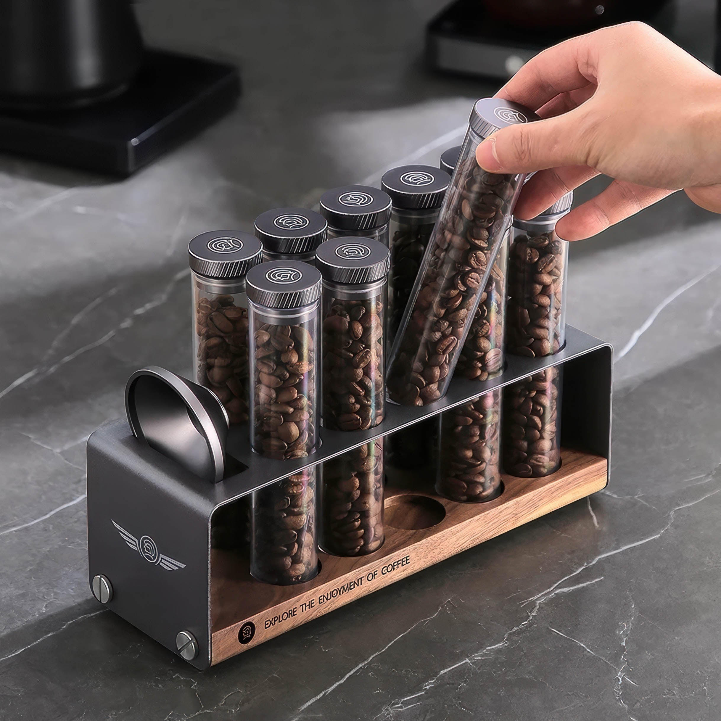 Pro Coffee Bean Storage Display & Degassing Stand - Shop Coffee Hobby