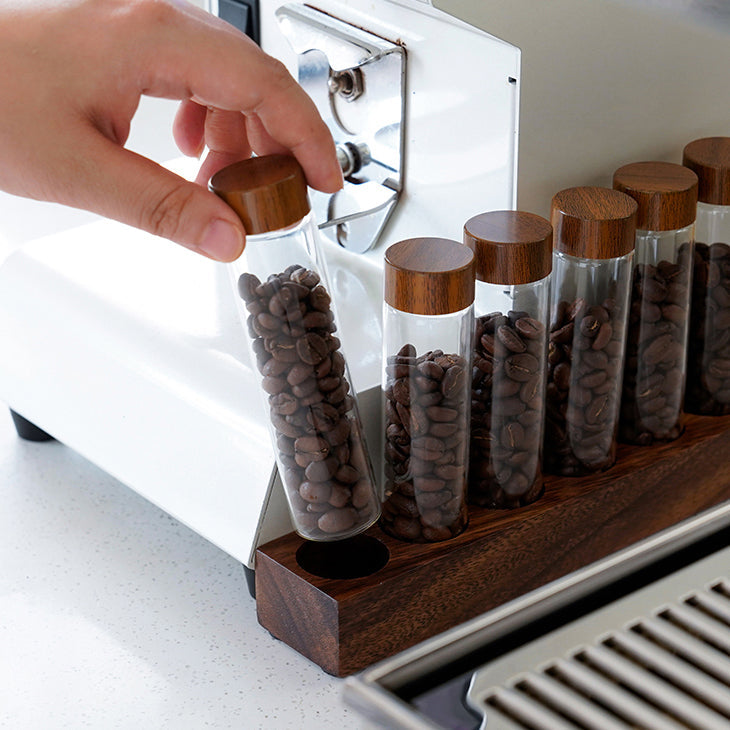 Coffee Bean Storage Tubes With Walnut Wood Base - Shop Coffee Hobby
