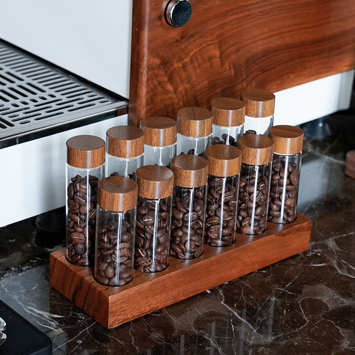 Coffee Bean Storage Tubes With Walnut Wood Base - Shop Coffee Hobby