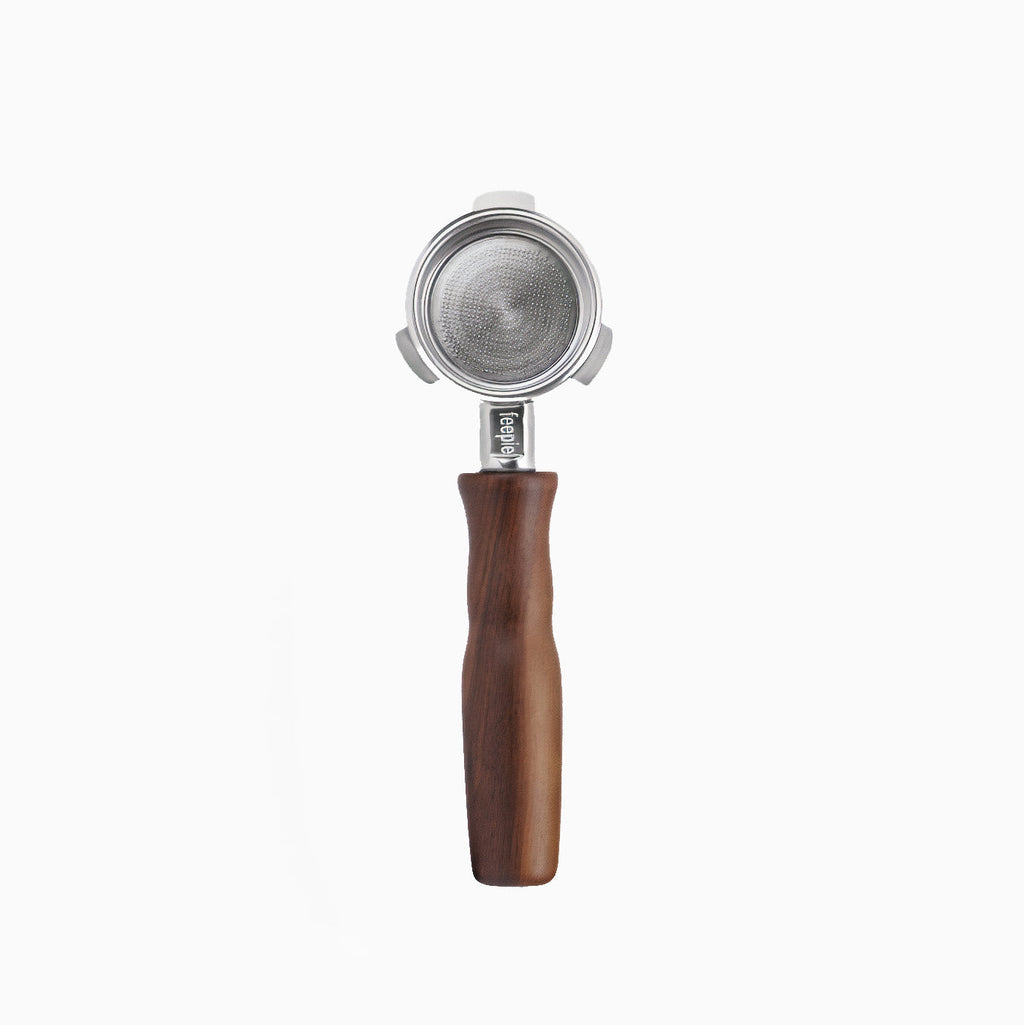 Stainless Steel Bottomless Portafilter with Walnut Handle