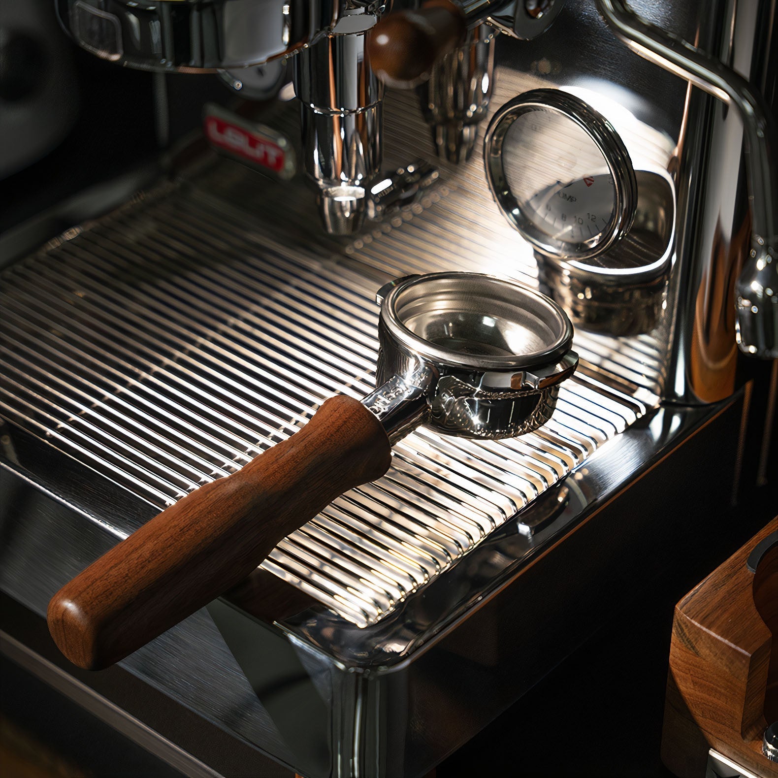 Stainless Steel Bottomless Portafilter with Walnut Handle - Shop Coffee Hobby